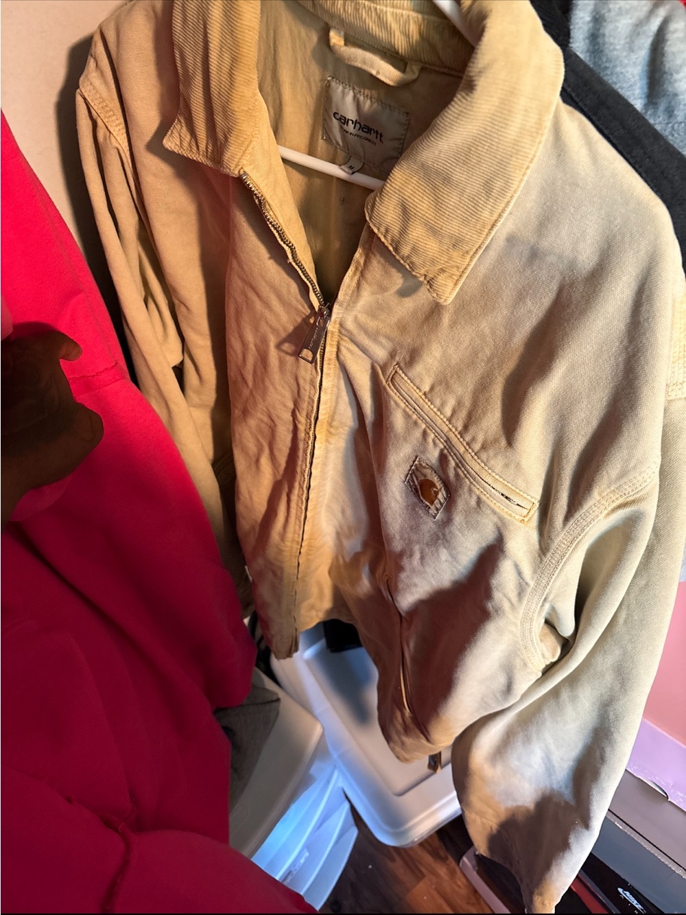 Carhartt Tan Canvas Work Jacket with Corduroy Collar